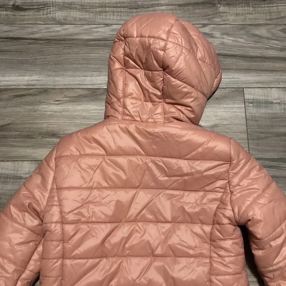 MICHAEL KORS Girls Puffer Zip Jacket Hooded Faux Fur Lined Blush Pink Sz‎ 6X EUC